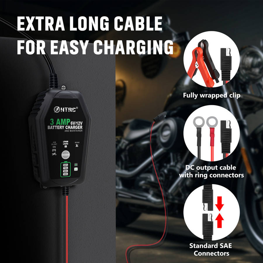 Black - HTRC Battery Charger 6V 12V 3A 60W Car Motorcycle Charging Repair for Lead-acid Battery