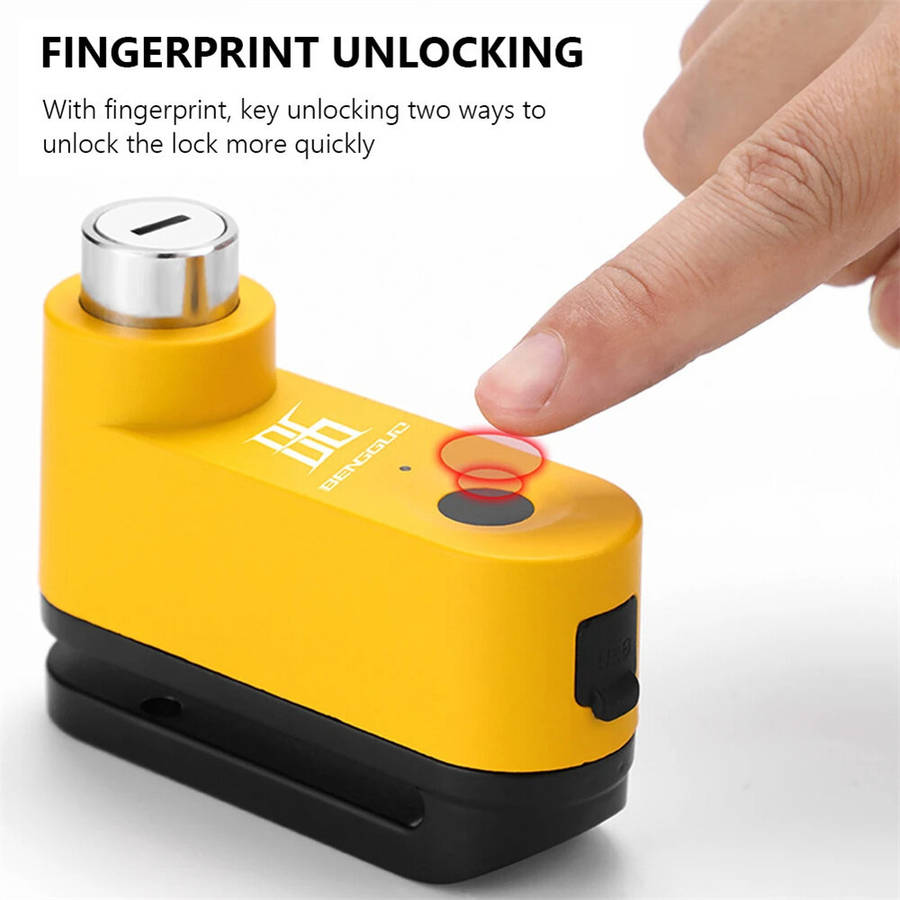 Blue - BENGGUO 120dB Bicycle Fingerprint Unlocking Disc Brake Lock USB Charging Waterproof Alarm Saf