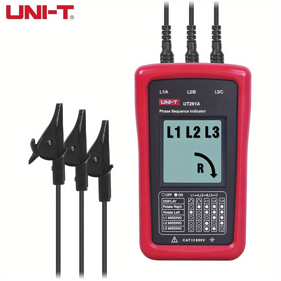 Red - UNI-T UT261A 3 Phase Sequence Tester AC Phase Rotation Meter Voltage Range 40V- 690V LCD Displ