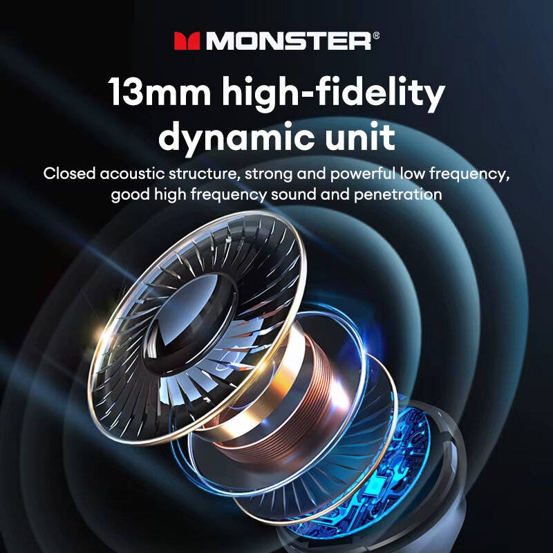 Black - Monster D02 TWS Earbuds Wireless bluetooth V6.0 Earphone 4-Mic ENC Call Noise Cancelling 13m
