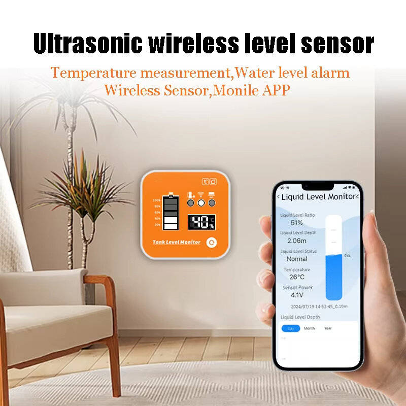 EU Plug - ME201R Ultrasonic Level Sensor Water Tank Monitor 0.1m-4m Measuring Range LCD Temperature