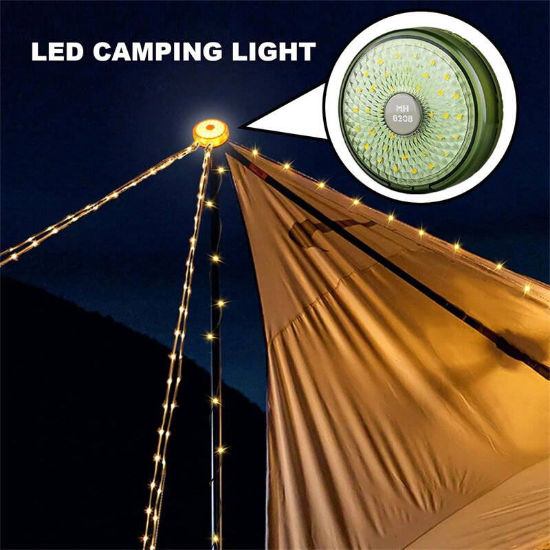 Black Grey - Tent String Lights USB Rechargeable Outdoor LED String Lights,Outdoor Camping Tent LED