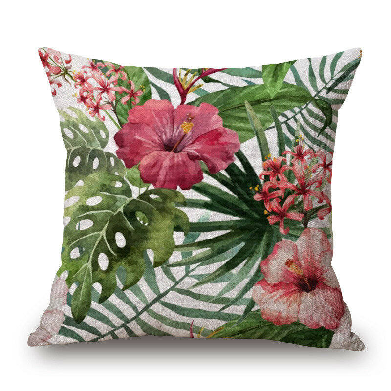 Decorative Throw Pillow Case Fashion Cotton Linen Tropical plant Flowers Grass Cushion ...-(Style 8)