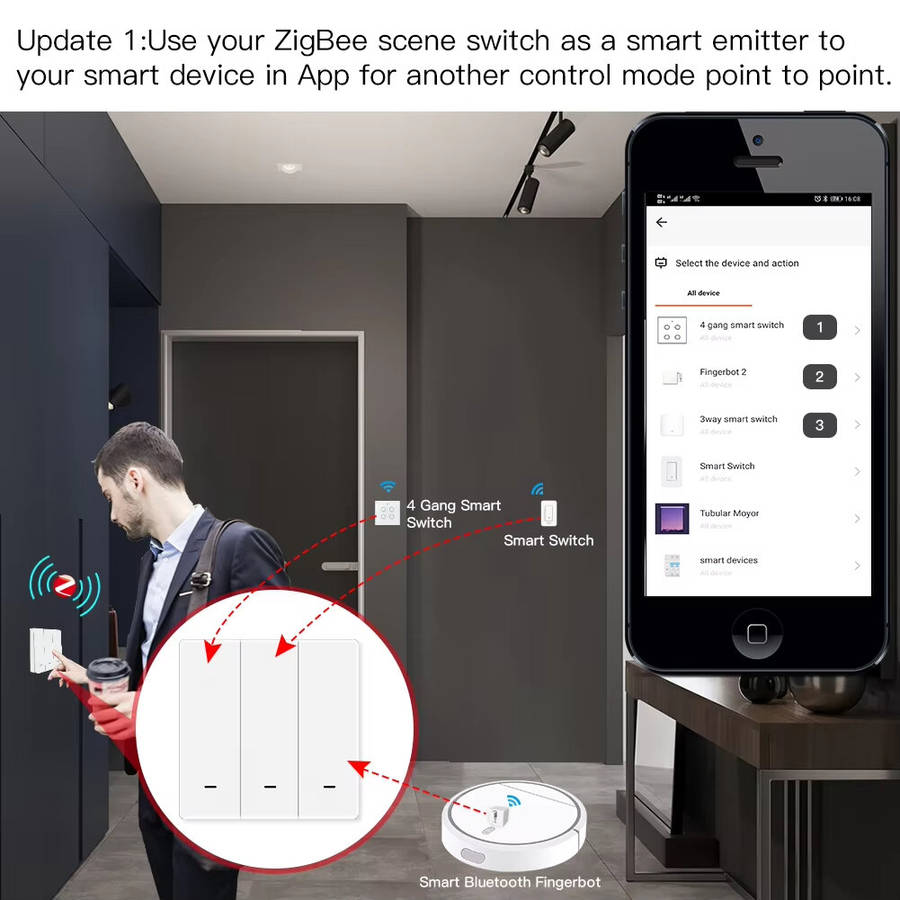 1 Gang - MOES Tuya ZigBe Wireless 9 Scene Switch Push Button Battery Powered Transmitter Smart Life