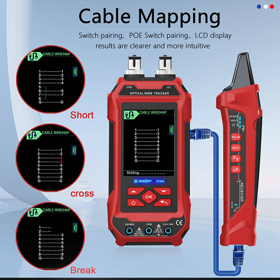 ET638+7ID - AV TOOLTOP ET636/ET638 Cable Tester and Multimeter 3.2-Inch Color Screen DCV ACV DCA ACA