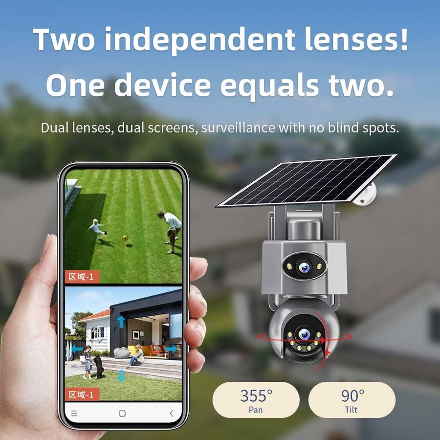 4G - V380 6MP Dual-Lens Solar PTZ Security Camera Full-Color Night Vision Human Motion Two-Way Audio