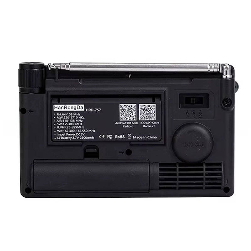 Black - Hanrongda HRD-757 Full Band Radio bluetooth APP Remote Control DSP High Sensitivity 1000 Sta