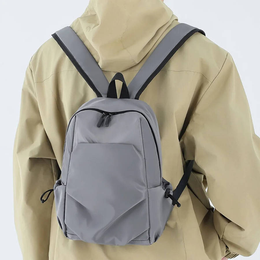 Grey - IPRee Oxford Mini Men's Backpack New Solid Color Waterproof Small Shoulder School Bag Lightwe