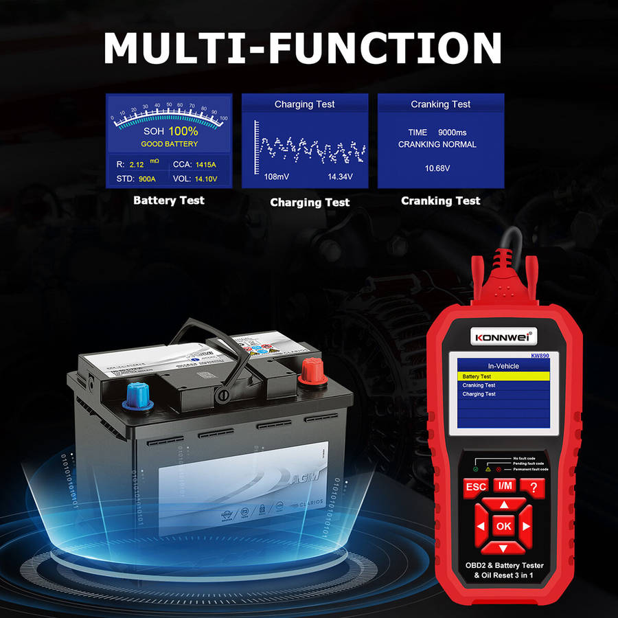 KONNWEI KW890 3in1 OBD2 12V Automotive Fault Diagnosis Scanner Instrument Battery Tester Oil Sevice