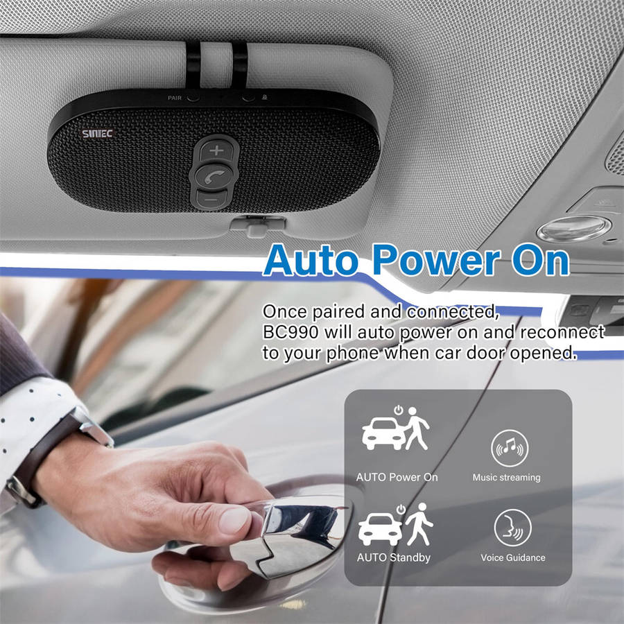 Black - Sunitec Car Bluetooth Speakerphone Dual 3W Speaker for Safe Driving Support Siri Google Assi