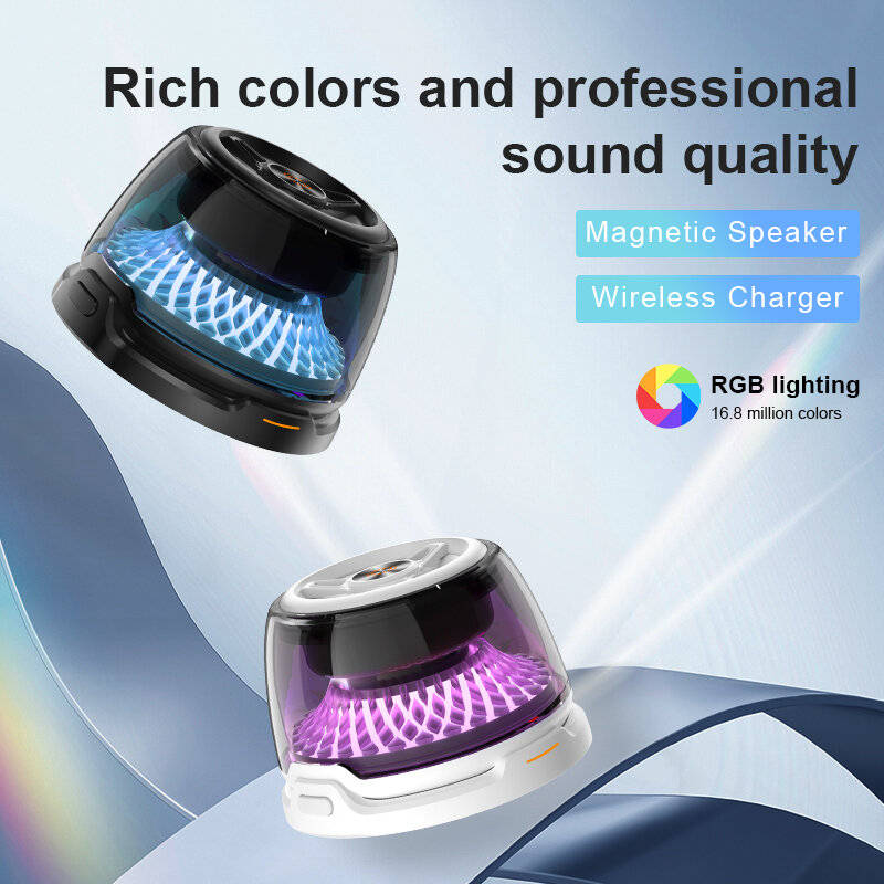Black - R9 Magnetic Wireless Charger Bluetooth Speaker 40mm Full Frequency Unit RGB Lights 10M Range