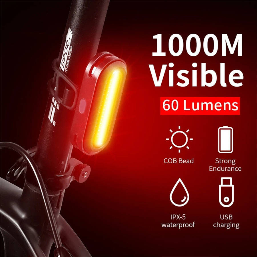 Black - WEST BIKING 60LM 1000m Visibility Bicycle Taillight USB Rechargeable 360 Rotation Adjustment