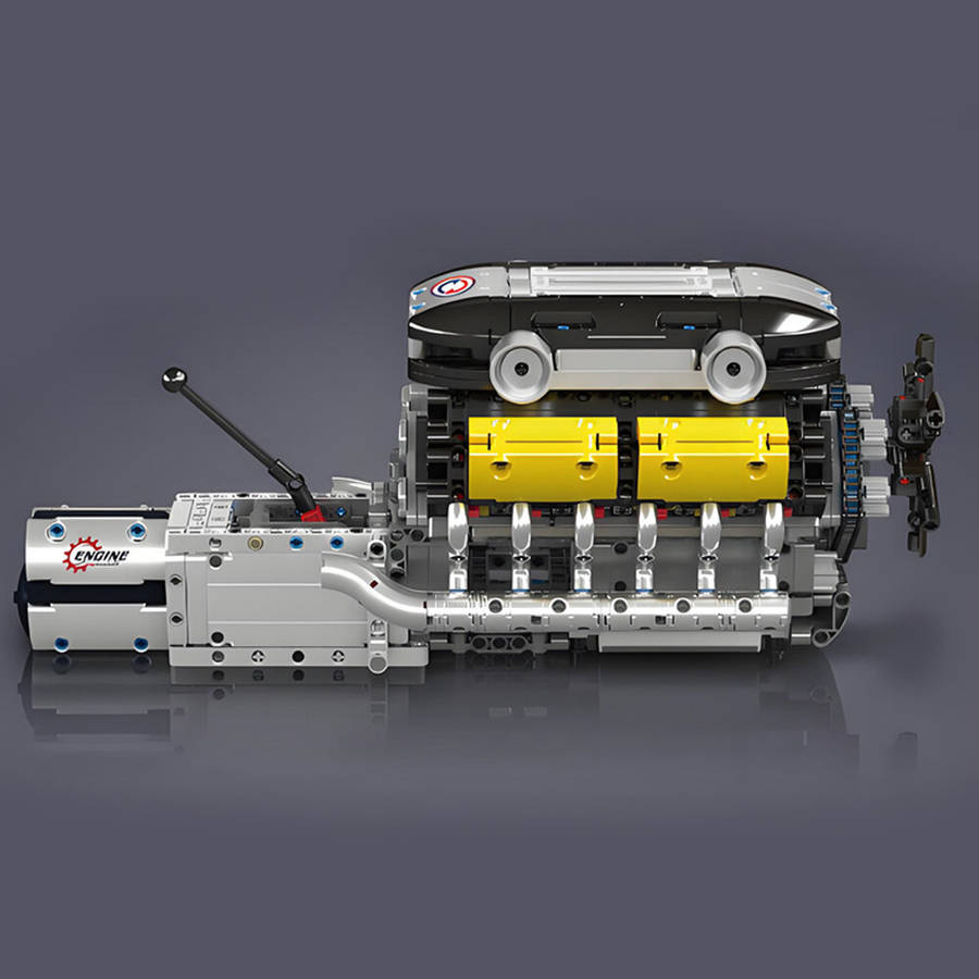 Silver - Mould King 10202 V12 Engine Model with Gearbox Motored for Technical Supercar LamBo Buildin