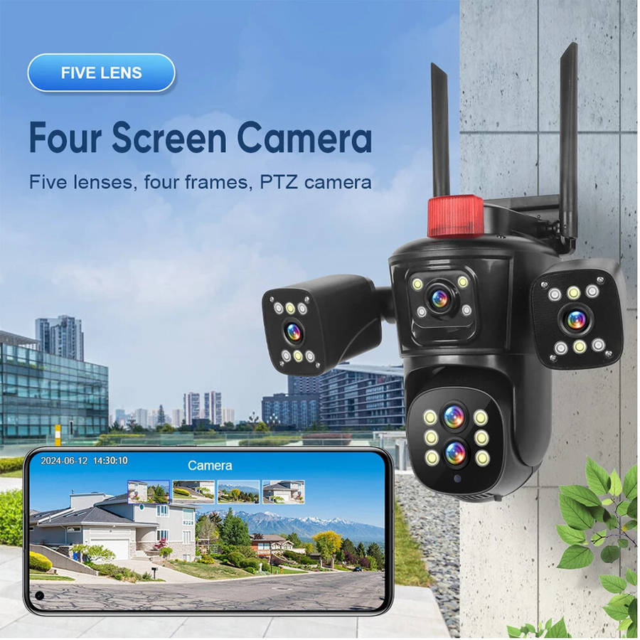 DIDSteh 20MP WIFI IP Camera Four Screens Five Lens 10X Zoom Wireless Outdoor Smart Auto Tracking CCT