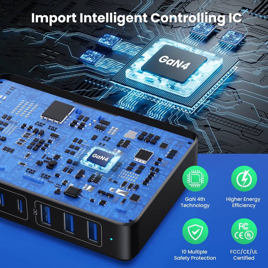 Black - [GaN Tech] 300W 8-Port USB PD Charger 5USB-C+3USB-A QC PD Fast Charging Desktop Charging Sta