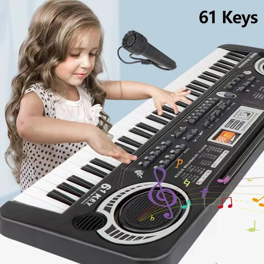 Pink - 61 Keys Portable Electronic Piano Keyboard Organ With Microphone Educational Toys Musical Ins