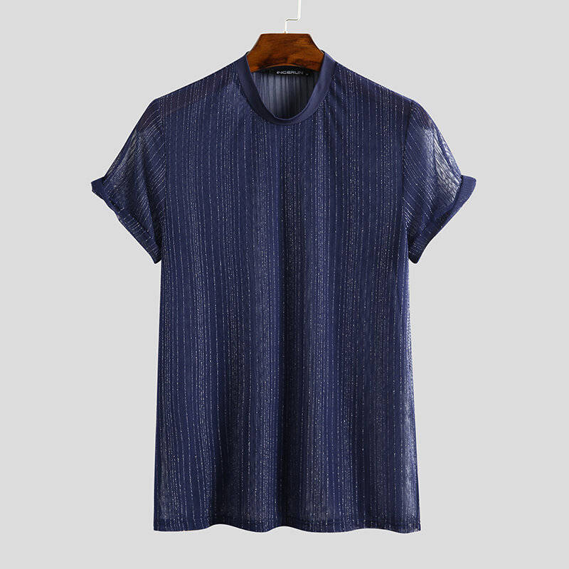 5XL - Men Mesh See-Through T-Shirt Training Fitness Sport Casual Short Sleeve Slim Fit Thin Tee Tops