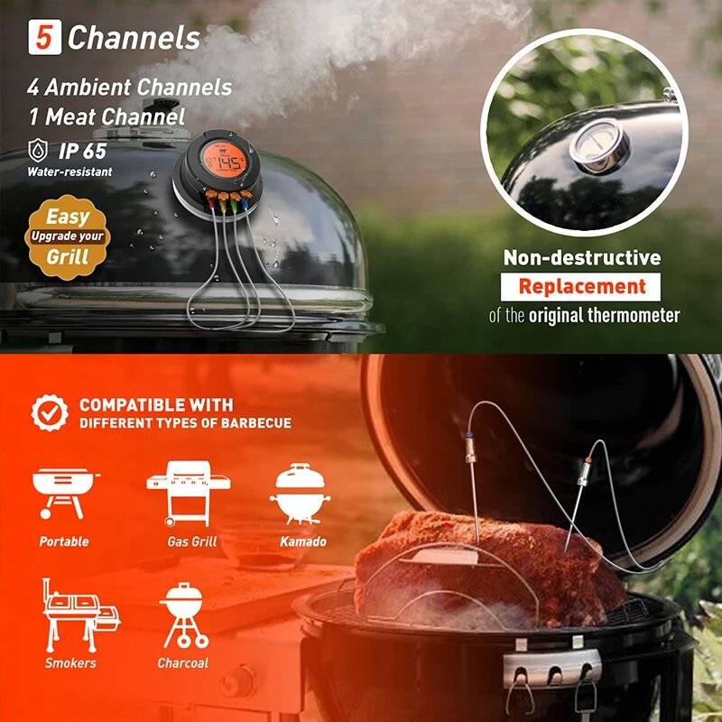 Smart Digital Bluetooth Food Cooking Waterproof IP54 Bluetooth Wireless BBQ Remote Thermometer Probe