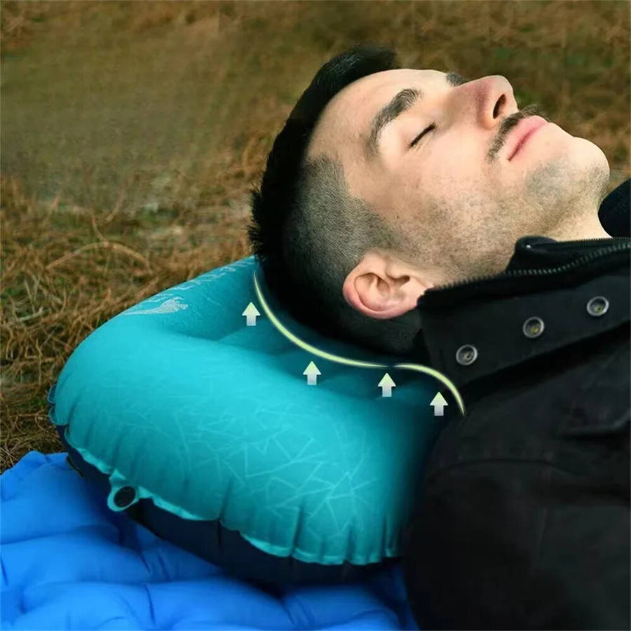 Black - IPRee Ultralight Portable Inflatable Camping Travel Pillow Compact Ergonomic Inflating Pillo