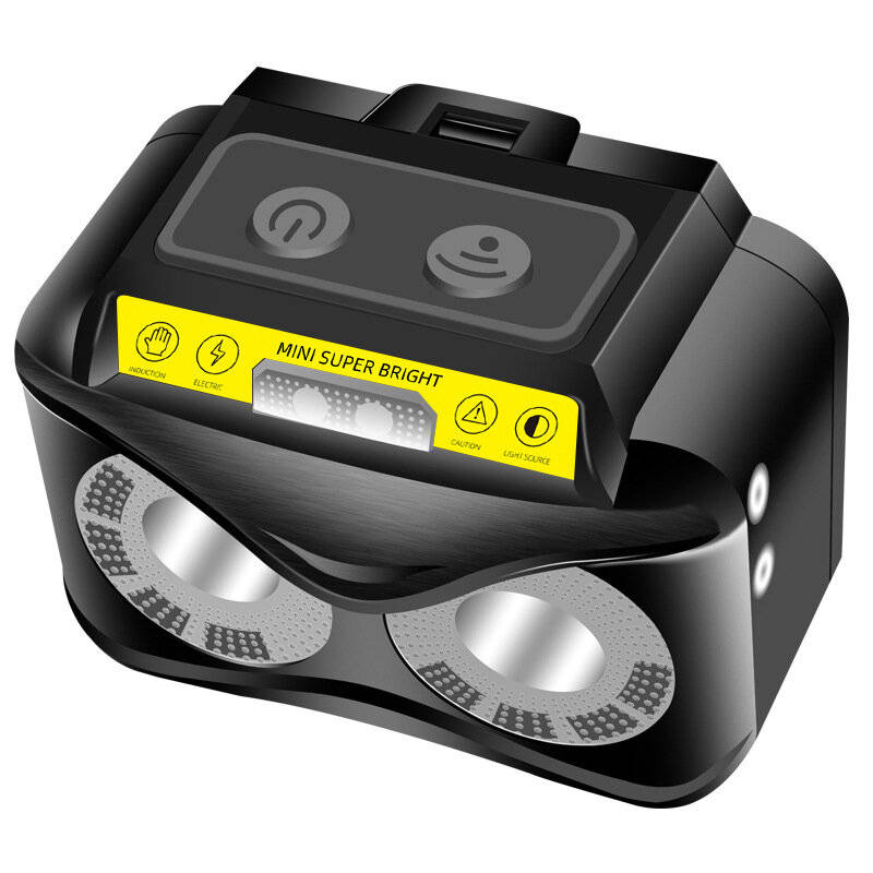 Black - Bikight XPG COB White Yellow Light LED Headlamp Body Motion Sensor 6-Mode Red Blue Flash Hea