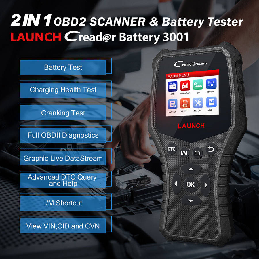 #01 - 2 in 1 LAUNCH 431 CRB3001 Battery Tester OBD2 Diagnostic Scanner Tools Free Update for Engine