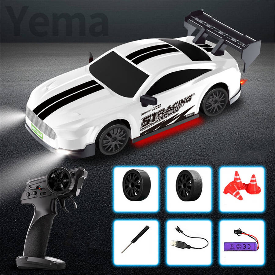 White - 1/20 2.4G 4WD Drift RC Car GTR Mini Race LED Light High Speed Remote Control On-Road Racing