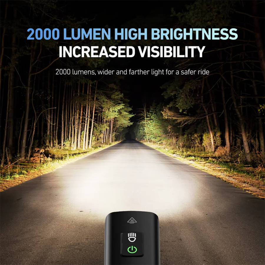 Black - CLAMI BR 2000 Lumens Bicycle Headlight 4500mAh 5 Gears IPX6 Waterproof Type-C Charging High