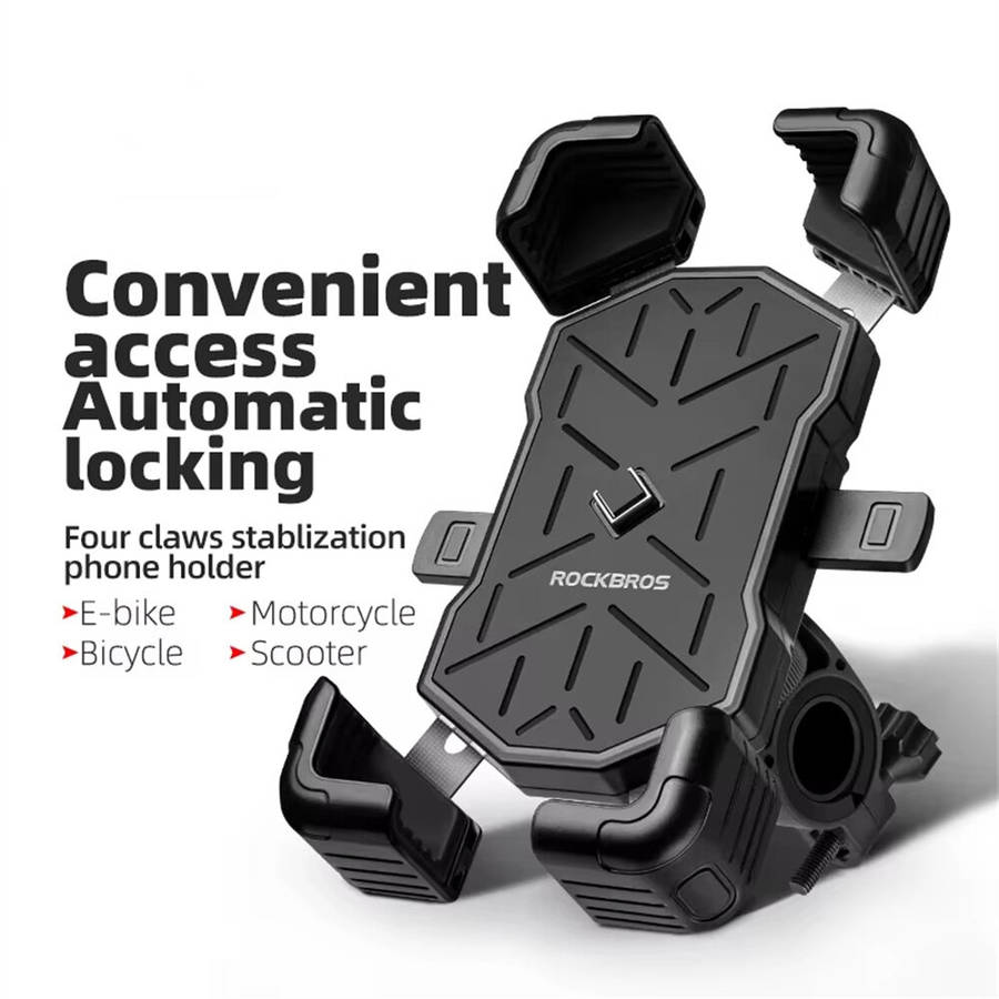 Black - ROCKBROS 4.5''-7.2''Bicycle Phone Handlebar Holder 360 Rotation 30 Tilt Auto Locking Shockpr