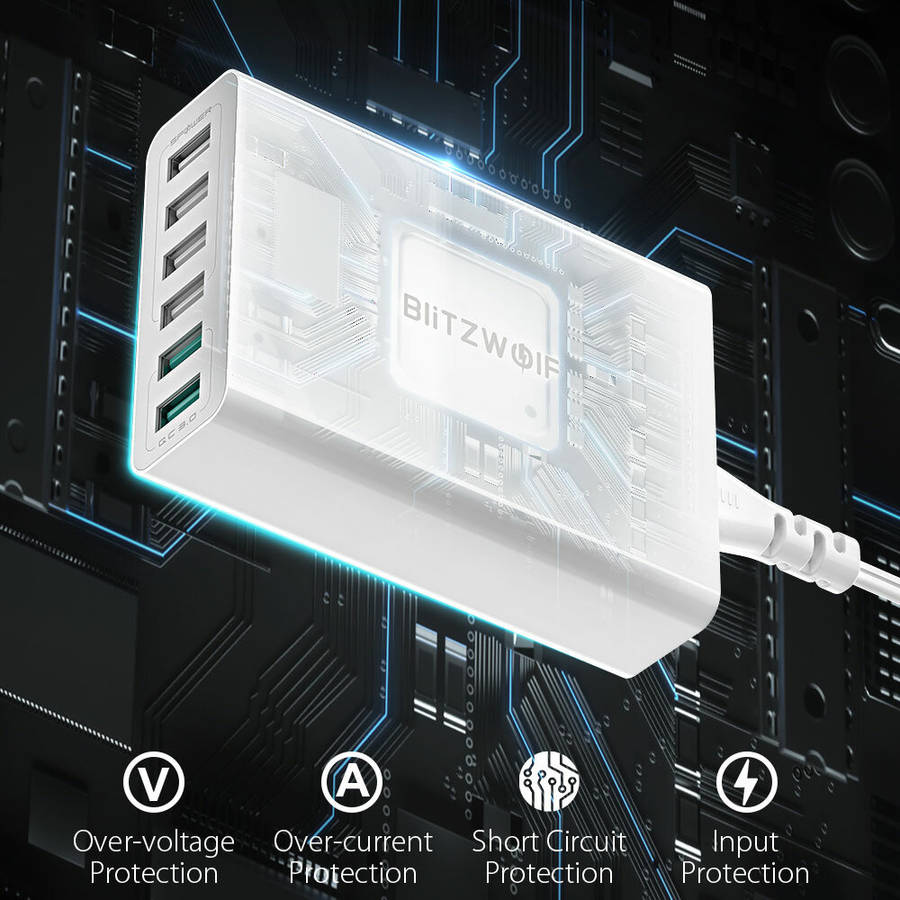 EU - BlitzWolf BW-S15 60W 6-Ports USB Charger Dual QC3.0 Desktop Charging Station Smart Charger EU P