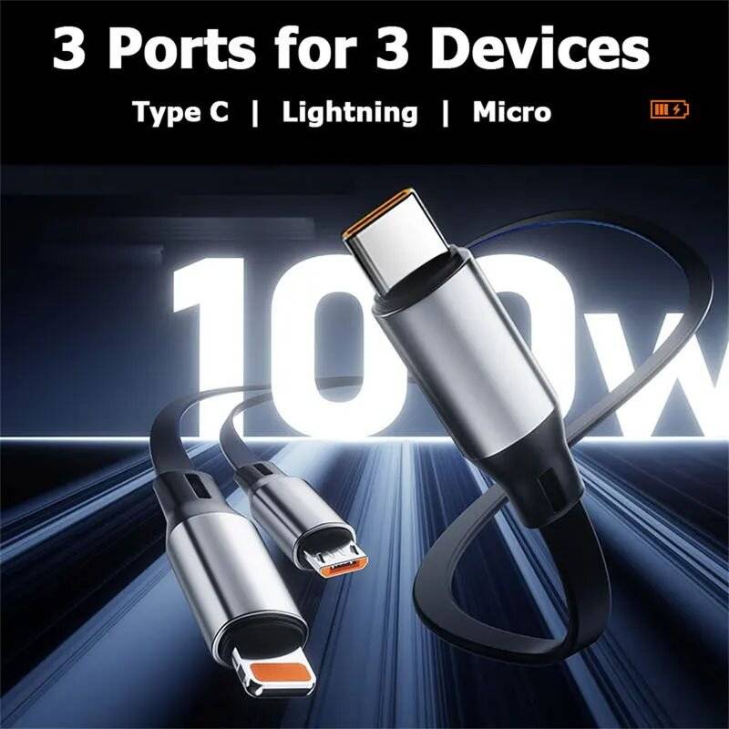 Black - Brand High-Speed Charging Cable 100W for USB C Android Type C Supports Car Use and Data Sync
