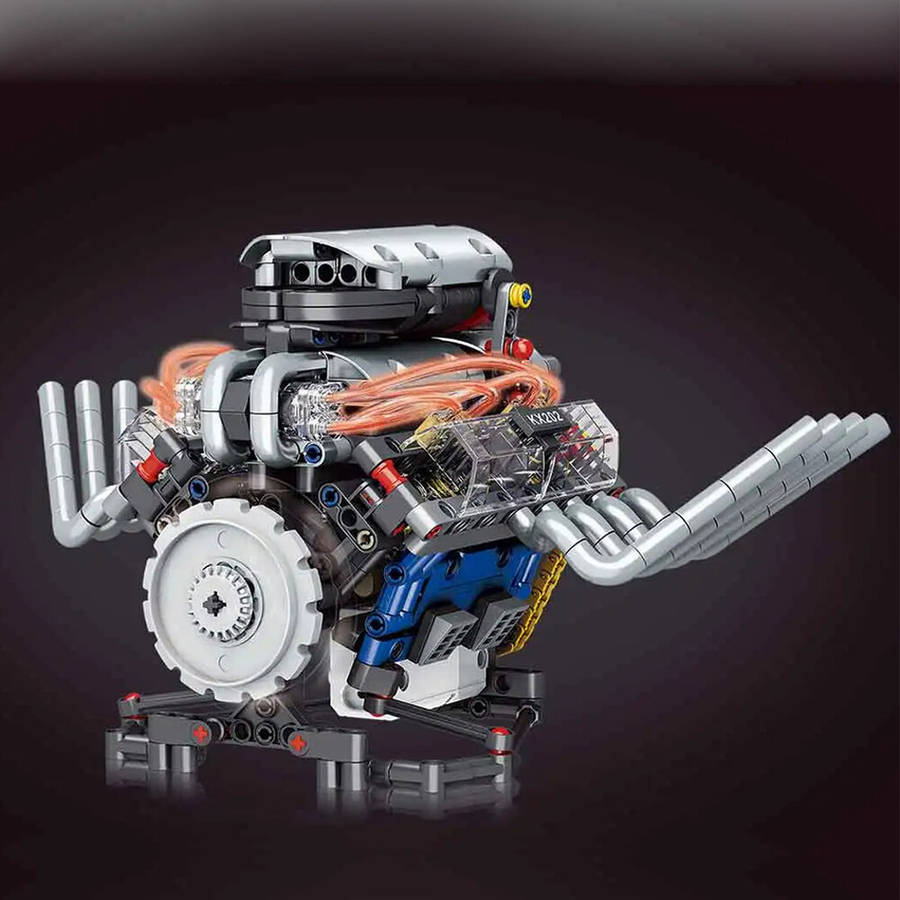 Silver - K96202 V8 Engine Model With LED Light Technical Car Building Block Hellcat V-type 8 Cylinde