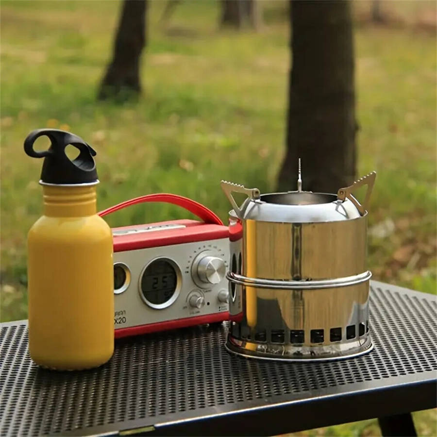 Silver - IPRee Outdoor Firewood Stove Portable Folding Wood Stove Stainless Steel Wood-burning Stove