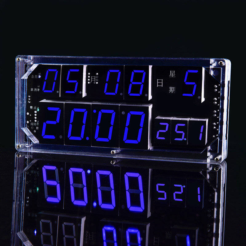 Finished product - Large Screen Voice Clock Kit Date Weekday Time Temperature Display High Accuracy