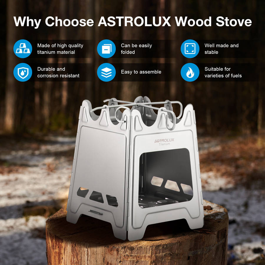 Set 1 - Astrolux Ti-BS1 Titanium Backpacking Stoves Titanium Camping Stove Folding Wood Burning Stov