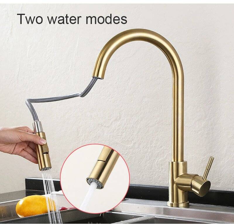 Brushed Gold - Brushed Gold Pull Out Touch Sensor Kitchen Faucet 360 Rotation Smart Kitchen Faucet S