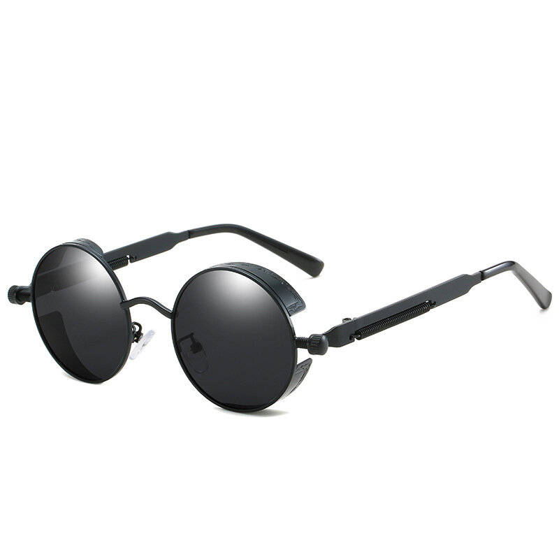 Grey - Men's Polarized Sunglasses Round Gothic Steampunk Sunglasses Men Vintage Metal Clear Lens Gla