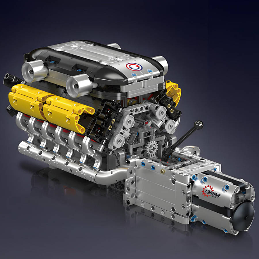 Silver - Mould King 10202 V12 Engine Model with Gearbox Motored for Technical Supercar LamBo Buildin