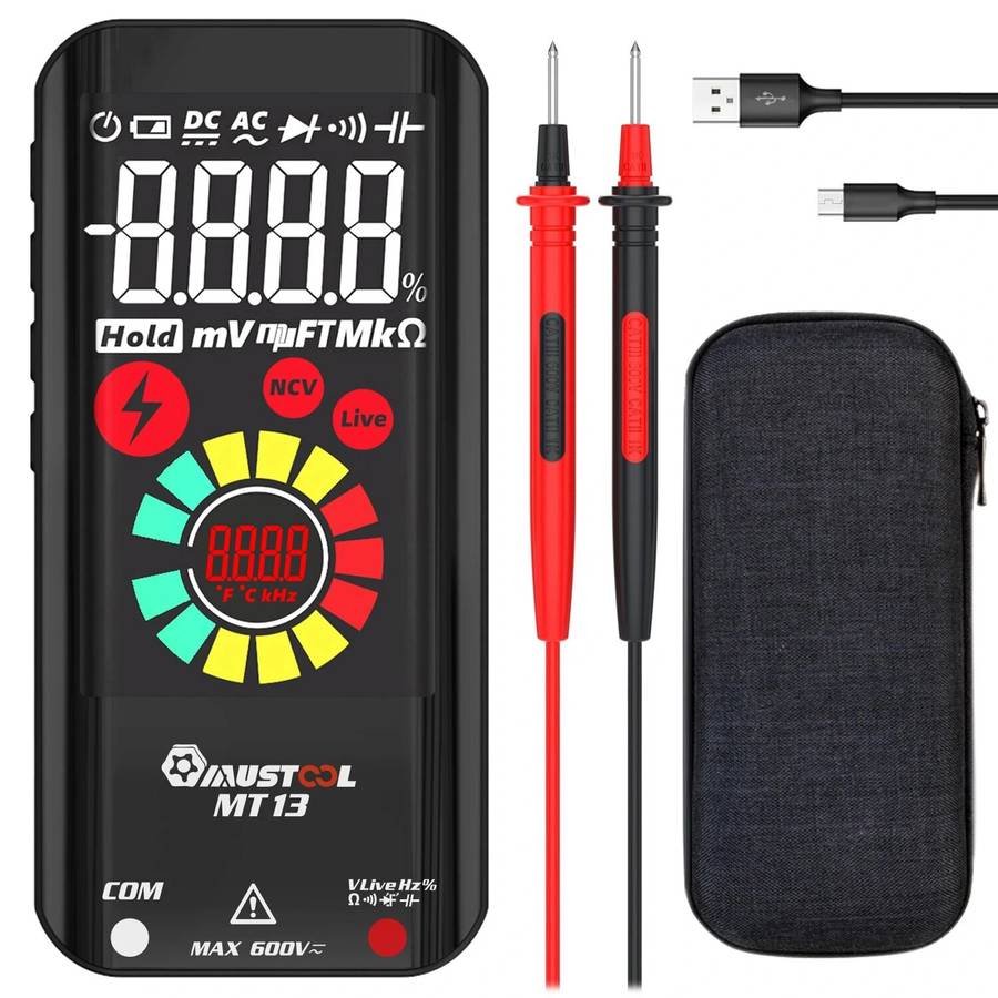 MUSTOOL MT13 Mini Smart Multimeter 3.2-inch Color Screen Digital 9999 Counts True RMS Multimeter Bui