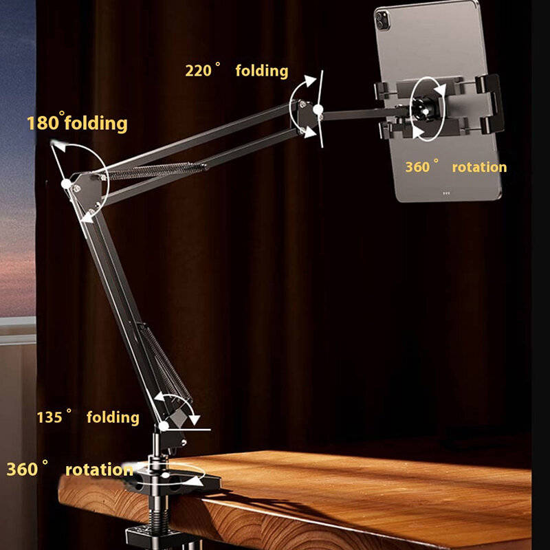 Black - UGREEN LP824 Phone Tablet Bedside Holder Adjustable Arm Carbon Steel Sturdy Mount for 4-12.9