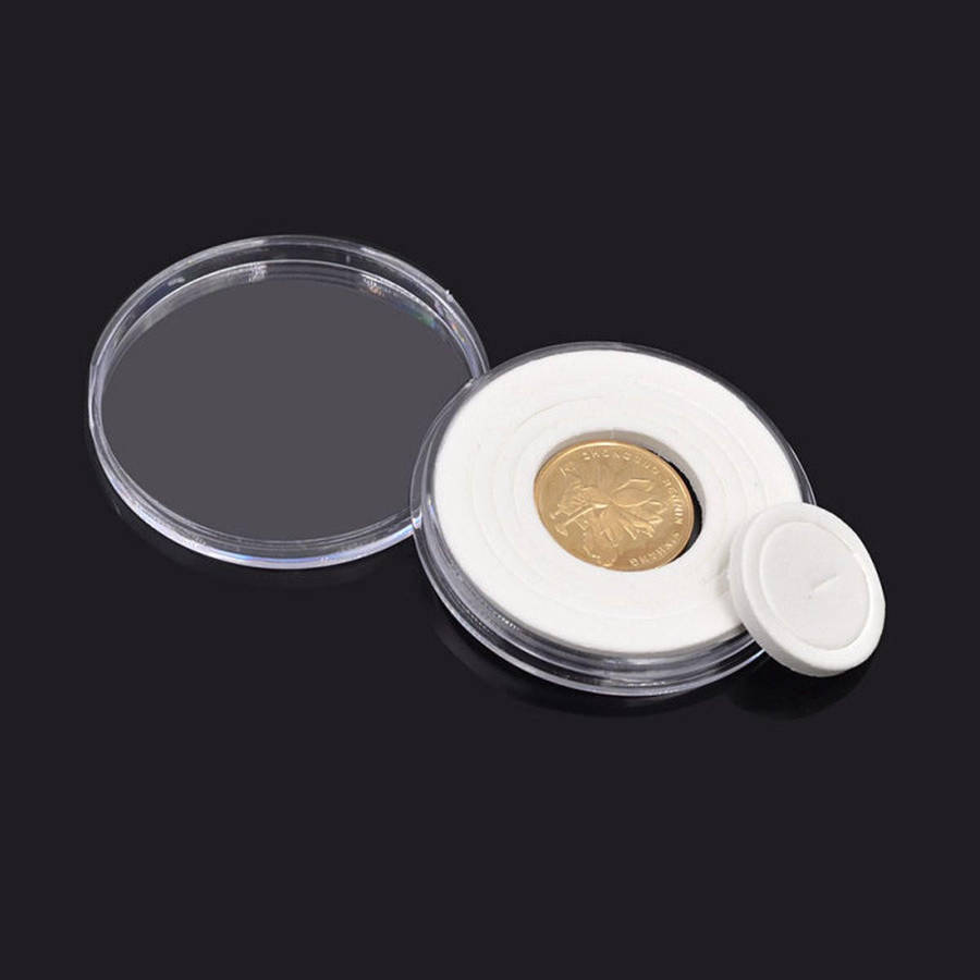 20Pcs Plastic Round Coin Holder Portable Storage Case Boxes Container 5 Size Pad