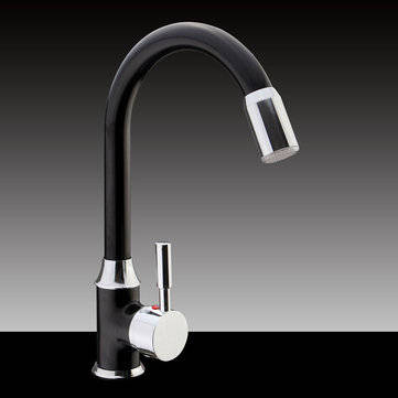 Black Plating Kitchen Sink Hot Cold Faucet Single Handle LED 3 Colors Changing Basin Mixer Tap