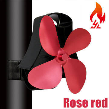4 Blades Silent Wall Mounted Heat Powered Stove Fan Wood Burner Fireplace EcoFan (COLOR.: ROSERED)