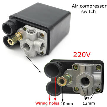 220V 1/4inch BSP 4 Port Single Phase Air Compressor Pressure Switch with Safety Valve Gauge