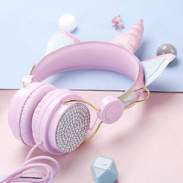 Wired Headphone Portable Foldable 3.5mm Plug Over-ear Stereo Music Sport Headset wi... (COLOR: PINK)