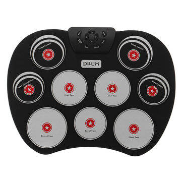 Portable Electronics Drum Set Roll Up Drum Kit 9 Silicone Pads USB Powered with Foot Pedals Drumstic