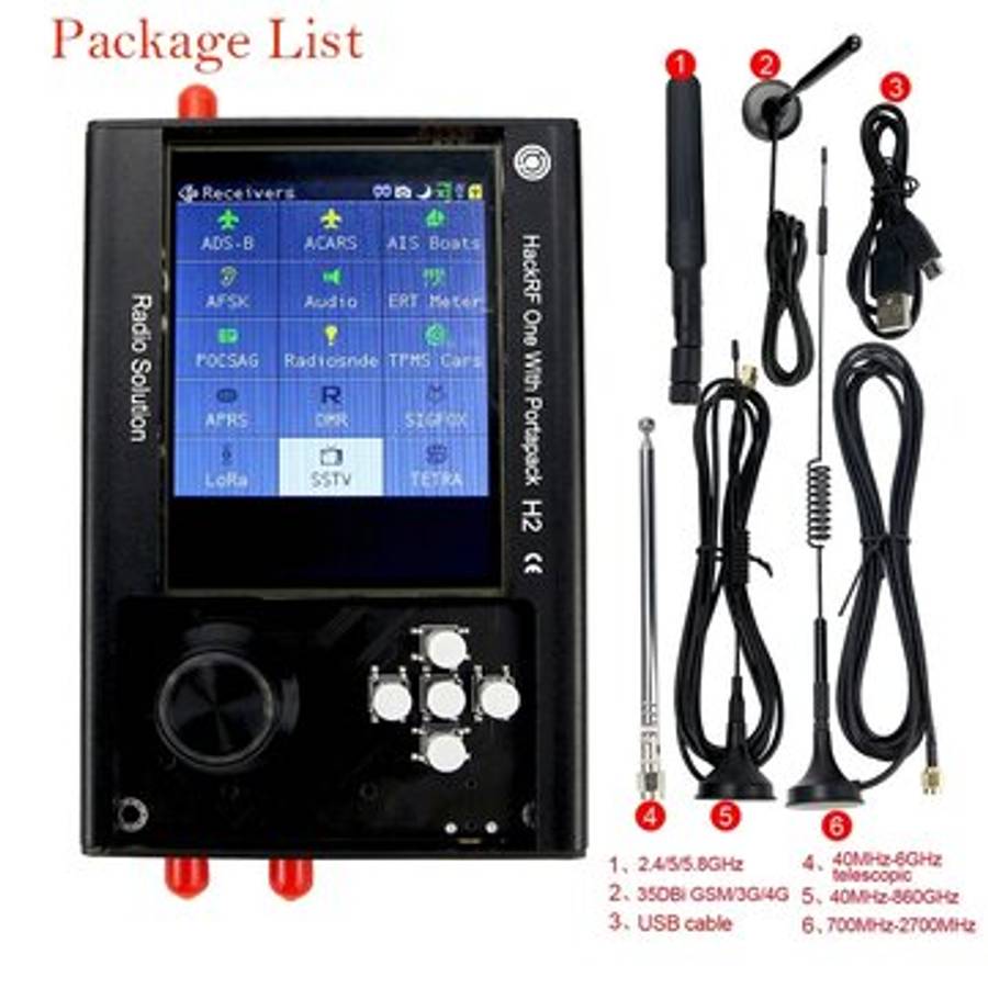 New PortaPack H2 And HackRF One SDR Software Defined Radio 1MHz-6GHz Assembled with Antennas Built-i
