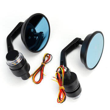 2Pcs 7/8`` Handbar Motorcycle Side Rearview Mirrors Bar End Turn Signals Light