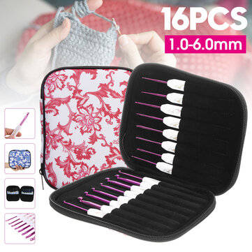 16Pcs DIY Hand Knitting Tools Aluminum Crochet Set Crochet Hook Ergonomic Handle Ya... (COLOR: PINK)