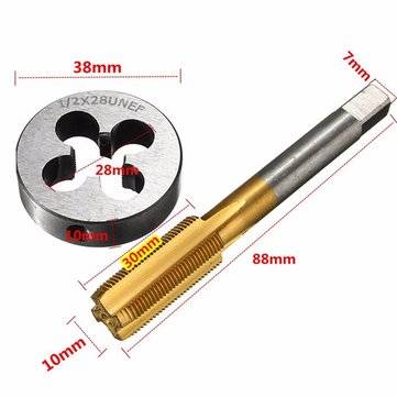 1/2-28 Titanium Coated Right Hand Thread Tap and Round Thread Die