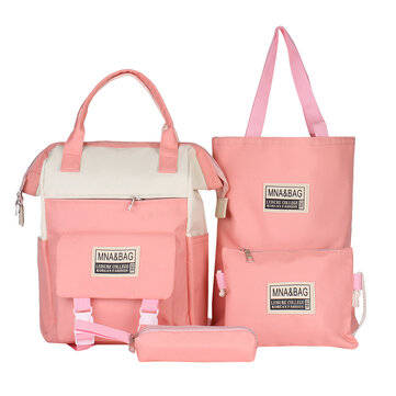 4 Pcs/Set Mom Backpack Waterproof Baby Diaper Bag Nappy Stroller Bag Outdoor Travel (COLOR: PINK)